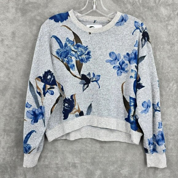 Zyia Active Cropped Sweater M Athletic Grey Blue Brown Floral Boxy Dolman Sleeve - Picture 8 of 9